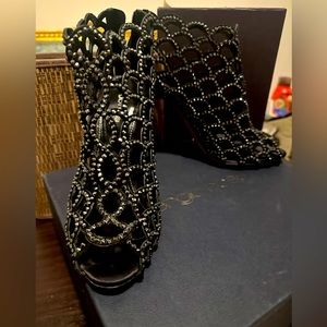 Sergio Rossi Women Leather Sandal size 9/40 , Dark Navy Color( Sparkling Net)